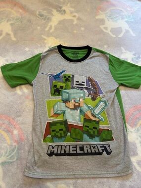 Minecraft Boys' Gray & Green Short Sleeve Graphic Tee and shorts